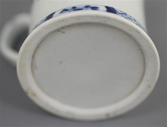 A very rare Worcester blue and white Floral Swag, Ribbon and Scroll pattern coffee can, c.1755, two rim chips with short hairline crack